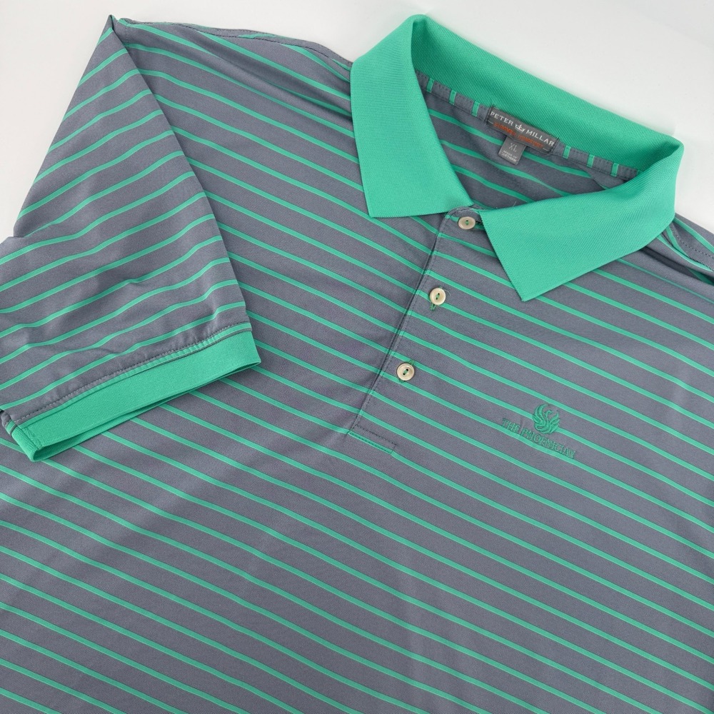 Peter Millar Polo Shirt Mens XL Grey Green Striped Summer Comfort Phoenician